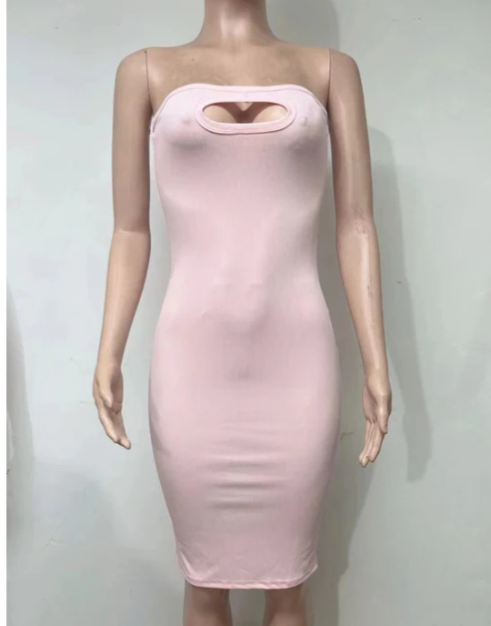 Elastic Solid color pitted tube tube top Dress