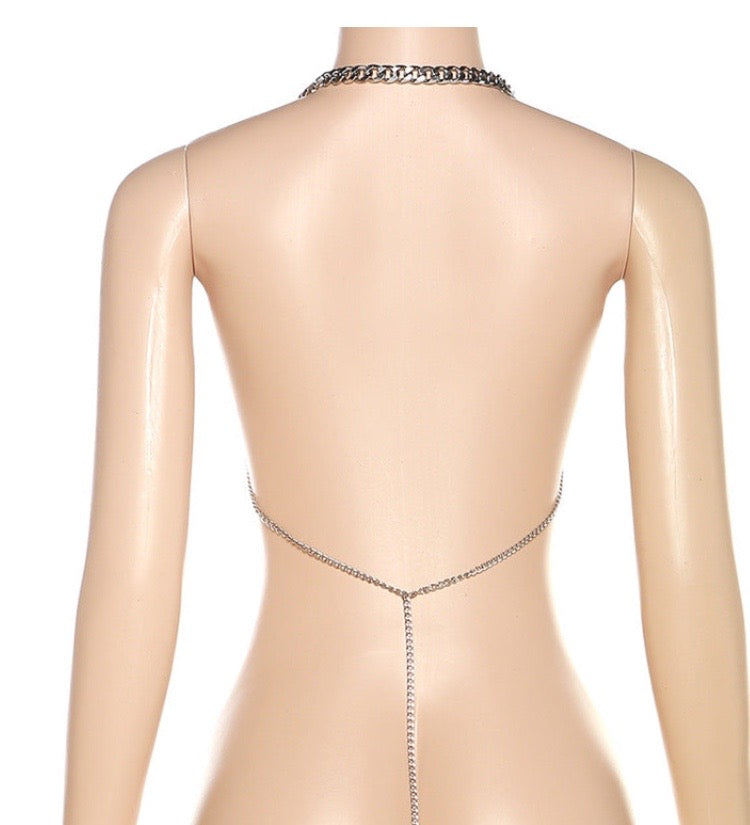 METAL CHAIN HALTER NECK OPEN BACK SEXY CUTOUT SMALL VEST