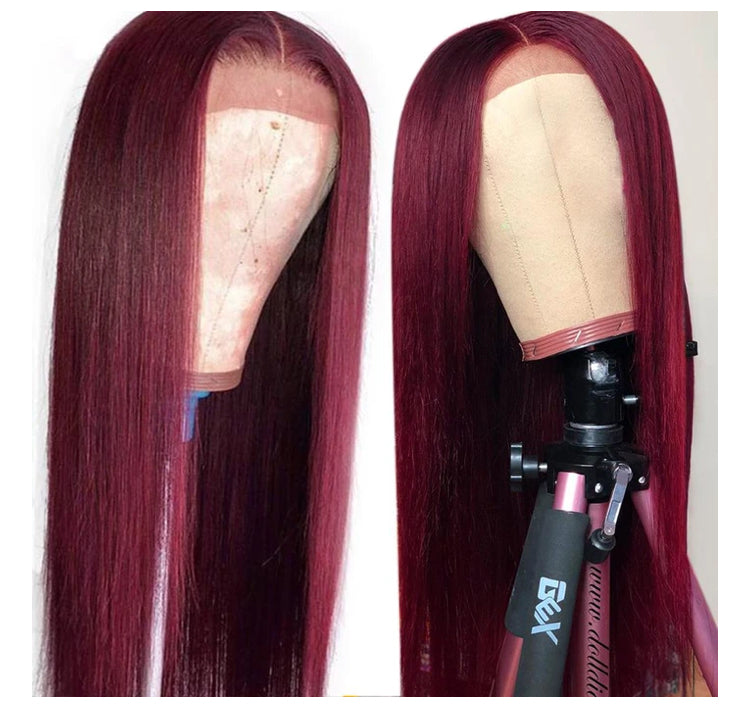 Vibrant Burgundy Lustrous Silky Straight Lace Frontal Wig - Janine’s Boutique