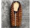 Dark Roots Ombre Honey Brown Full-bodied Deep Wave Curly Lace Wigs - Janine’s Boutique