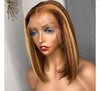 Elegant and Fashionable Honey Brown Piano Highlights Straight Bob Lace Frontal Wig - Janine’s Boutique