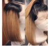 Black Roots Ombre Honey Brown Graceful Silky Straight Bob Lace Frontal Wig - Janine’s Boutique