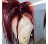 College Students Affordable Vibrant Burgundy Lustrous Straight Lace Frontal Wig - Janine’s Boutique