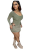 Long-Sleeved U-Neck Too Hip Skirt 2PC Set