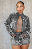 Cross Denim embroidered Skirt Jacket Set