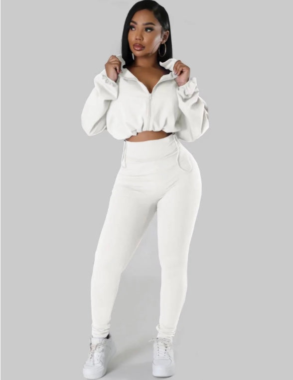 HOODED LOOSE LONG-SLEEVED SHIRT TIGHT TROUSERS SPORTS 2PC SET