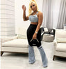 DENIM PANELED ELASTICATED FLARED JEANS