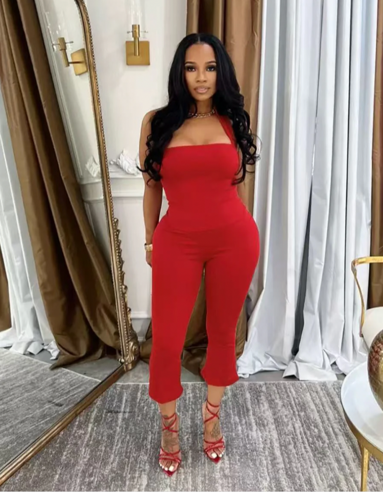 STRAP VEST WITH OPEN BACK AND NECK 2PC SET