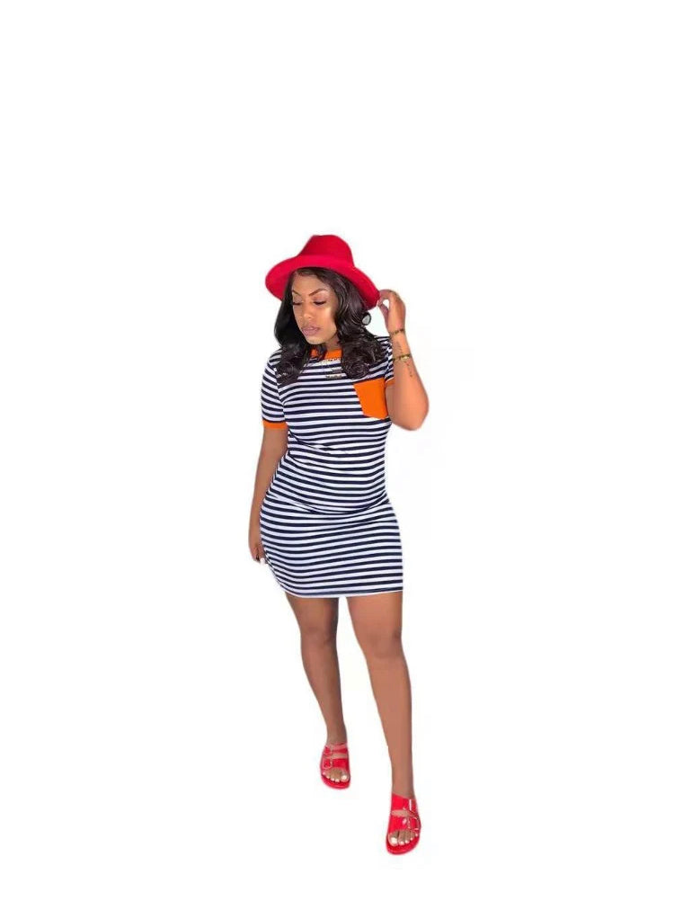 WOMEN'S CASUAL STRIPED PRINT BAG HIP DRESS