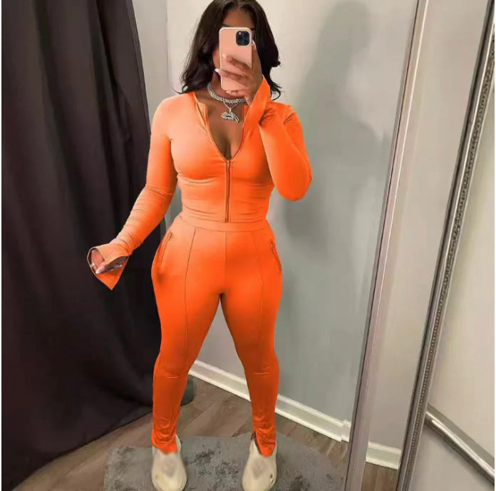 SOLID COLOR LONG-SLEEVED TROUSERS 2PC SET