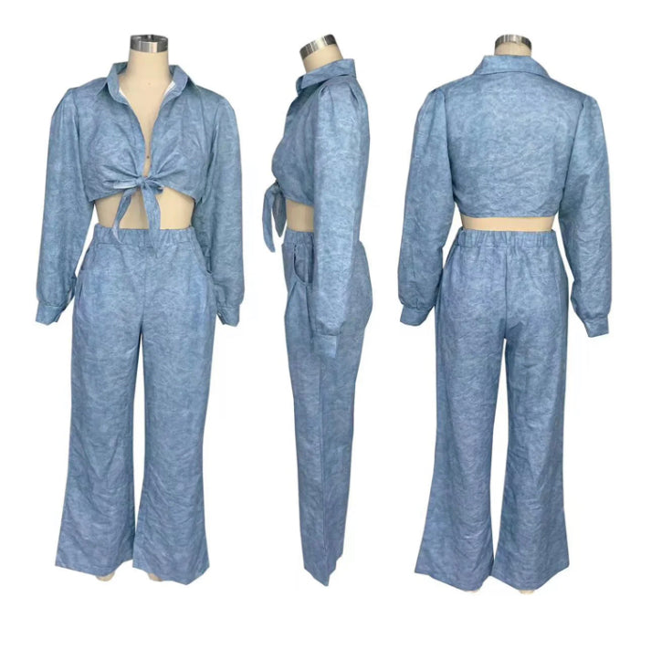 LONG-SLEEVED CASUAL WIDE-LEG PANTS 2PC SET