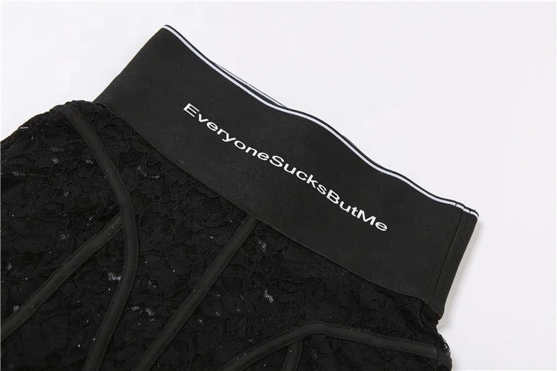 Stitching breathable Print Lace Shorts