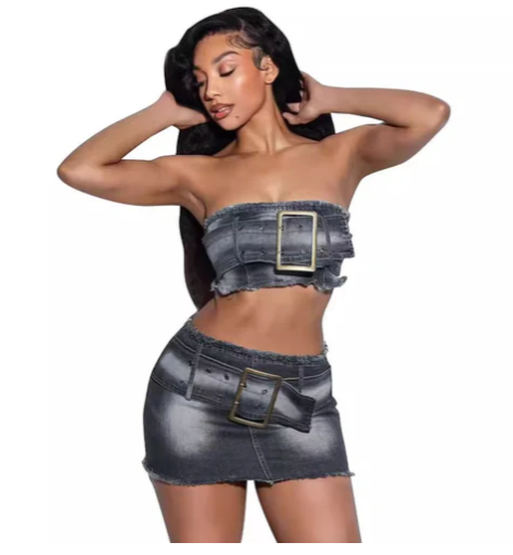 Denim tube top 2PC SET
