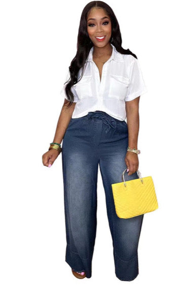 Loose Denim Wide-Leg Pants