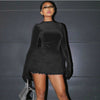 ROUND NECK LONG SLEEVE JUMPSUIT SLIM FITTING PLUSH SKIRT SET