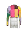FRINGED CONTRAST CREW LOOSE CROP TOP LONG-SLEEVED SWEATER