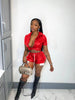 Split Leather Shorts Two-Piece Suit