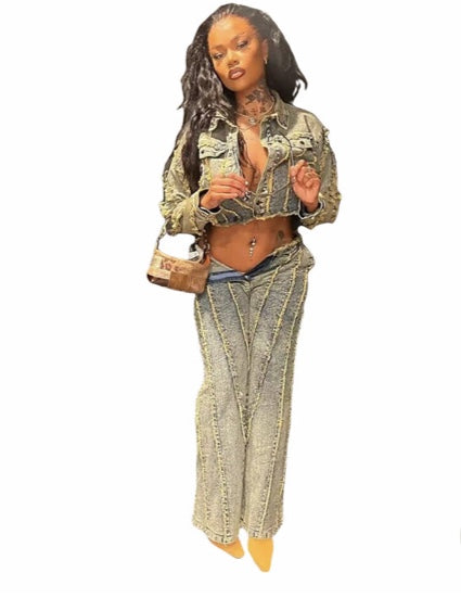 Relaxed Denim Trousers 2 PC Set