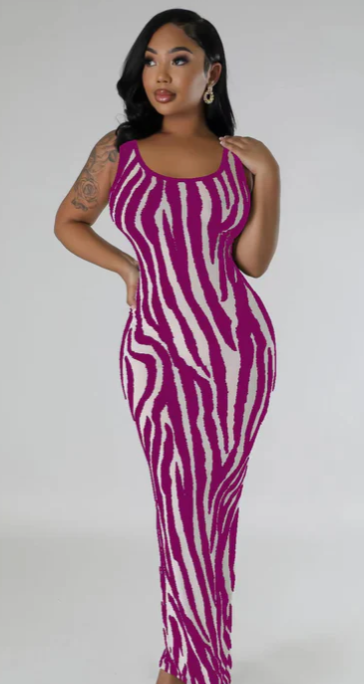 Zebra-Striped Backless Dress