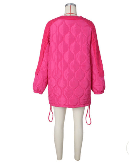 CASUAL LOOSE STITCHING KNITTED DRAWSTRING JACKET