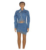 Fashion casual Denim tassel skirt 2PC Set