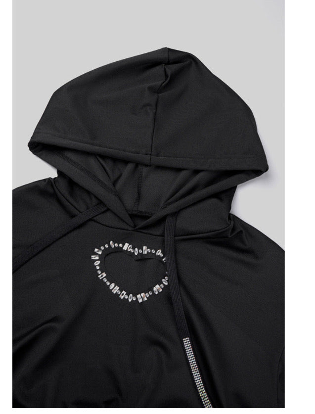 Heart Shaped hollow hot Diamond hoodie and pants 2PC set