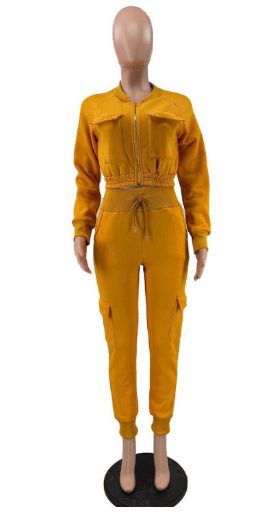 THREADED SPLICING SWEATER PLUS VELVET OVERALL CASUAL 2PC SET