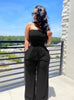 Solid color sanded tube top jumpsuit