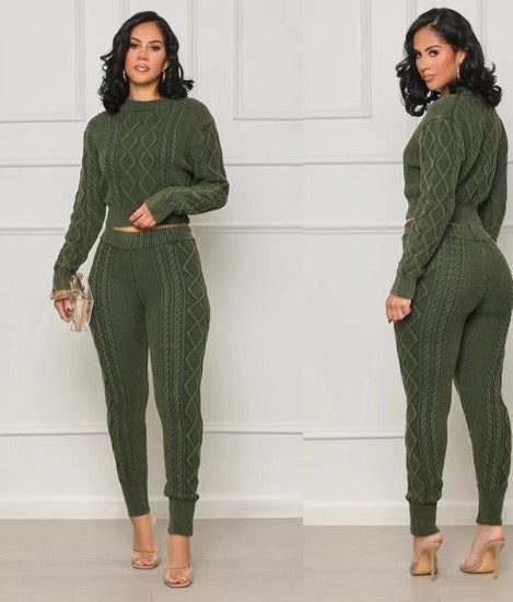 ROUND NECK LONG SLEEVE FASHION PRINTED TWO-PIECE SET