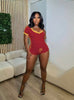 V-NECK TIGHT CONTRAST LACE-UP SPORTS WIND SHORT-SLEEVED SHORTS 2PC SET