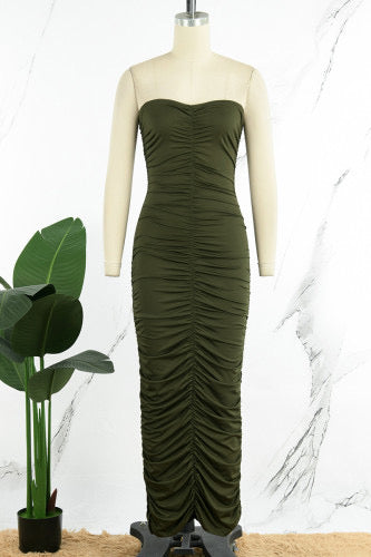 Casual Solid Backless Fold Strapless One Step Skirt Dress