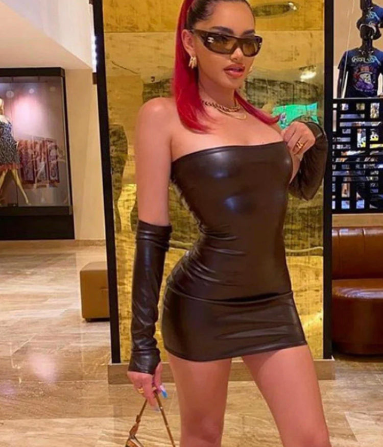 HAND SLEEVES ONE LINE NECK OFF SHOULDER SLIM FIT WRAP HIP DRESS