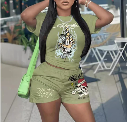 Printed short-Sleeved shorts sports 2PC Set