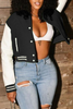 Grey Casual Long Sleeve Baseball Bomber Crop Varsity Jackets
