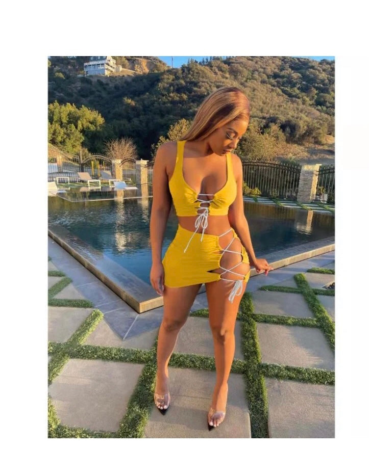 WOMEN'S SEXY BEACH SLEEVELESS SHORT SKIRT SUIT 2PCS