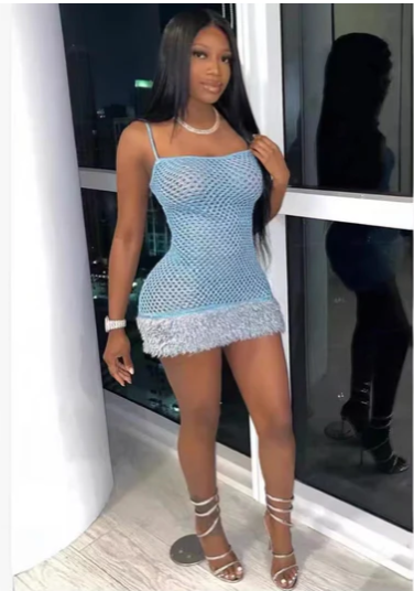 Sexy Breaded Gilded Bright Mesh Openwork Dress
