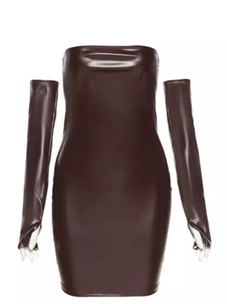 HAND SLEEVES ONE LINE NECK OFF SHOULDER SLIM FIT WRAP HIP DRESS