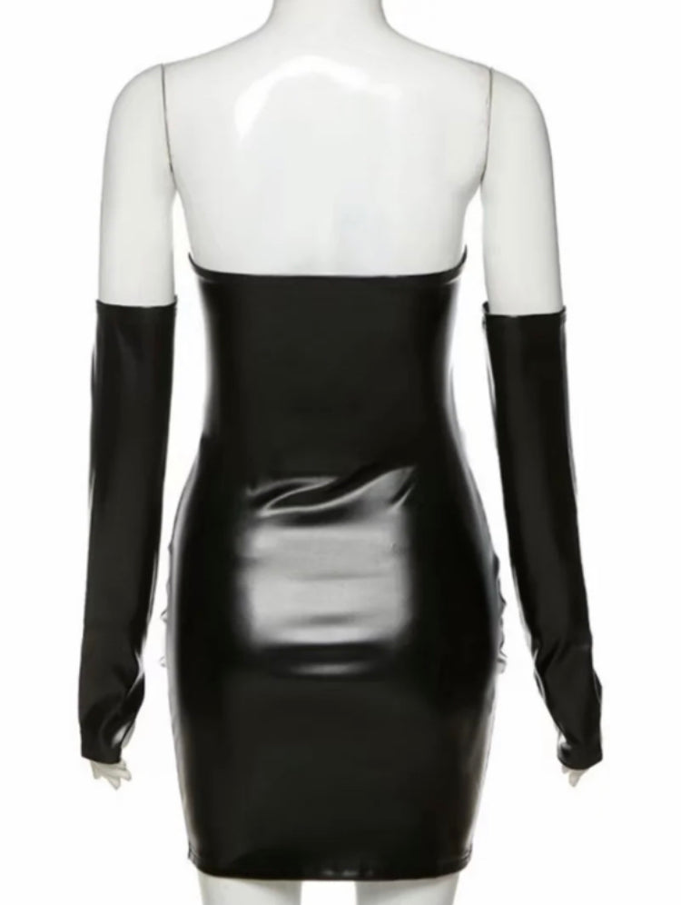 HAND SLEEVES ONE LINE NECK OFF SHOULDER SLIM FIT WRAP HIP DRESS