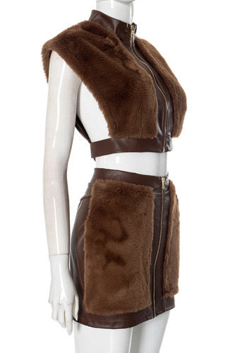 Solid Color Patchwork Zipper Zipper Collar Two Pieces