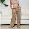 PRINTED ELASTIC HIGH WAIST POCKET CASUAL WIDE LEG PANTS