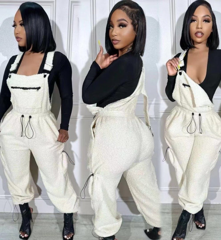 PLUSH LOOSE DRAWSTRING JUMPSUIT