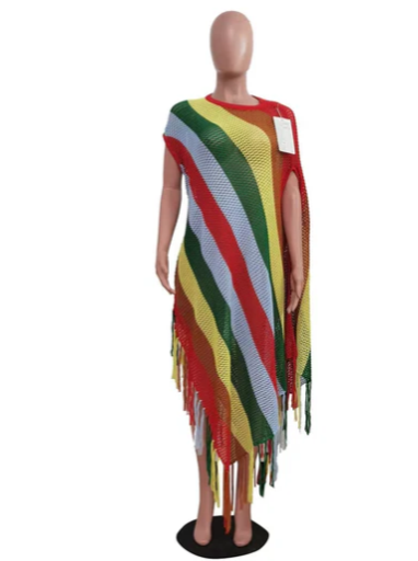Knitted colored striped beach skirt