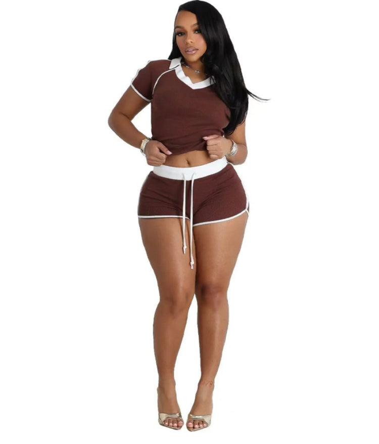 SPORTS HIGH-ELASTIC YOGA FABRIC LAYERING V-NECK 2PC SET