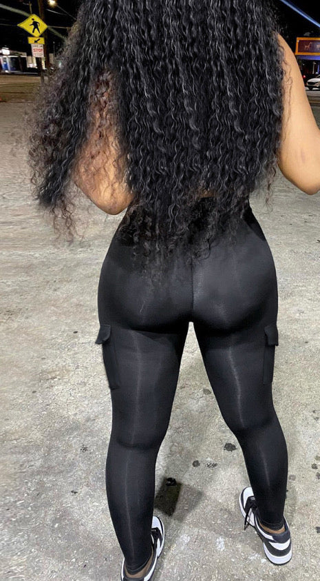 Open back hanging neck v-neck with pockets for hip lifting sports jumpsuit
