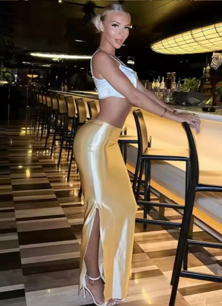 SLIM SILK SPLIT SKIRT