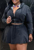 Black Casual Solid Color Zipper Hooded Long Sleeve Two Piece