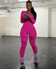 PERFORATED LONG SLEEVE BACK STRAP WOOLEN LONG JUMPSUIT