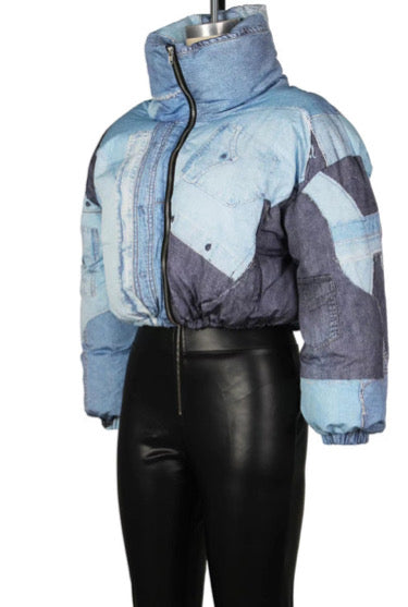 WOMEN’S JACKET DENIM PRINT PADDED JACKET