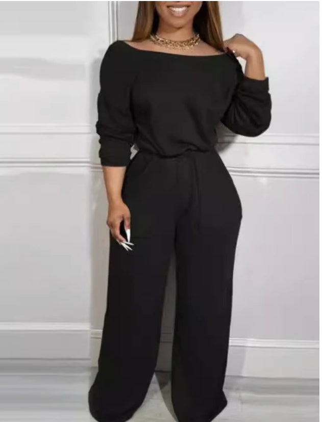 ONE-SHOULDER ELASTIC WAIST STRAPLESS JUMPSUIT