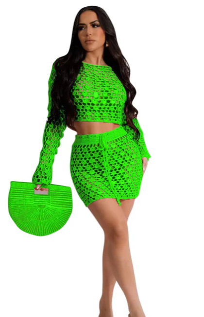 Knitted Hollow Cool Beach Shirt 2PC Set